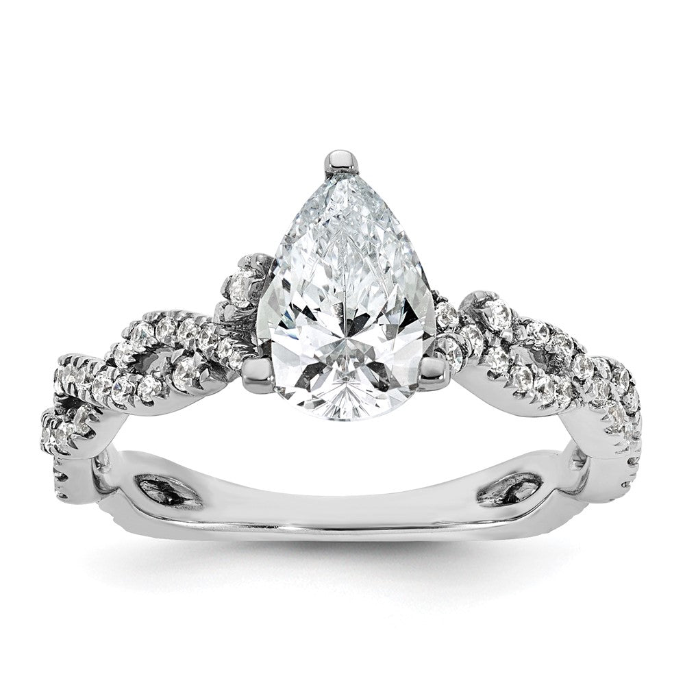 14k White Gold Semi-Mount Diamond Pear Center Twist Engagement Ring