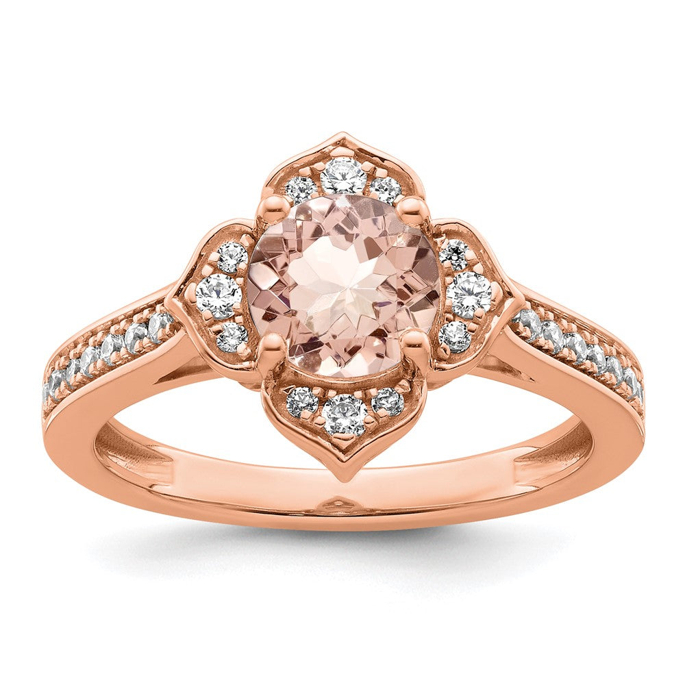 14k Rose Gold Complete Diamond/Morganite Round Engagement Ring