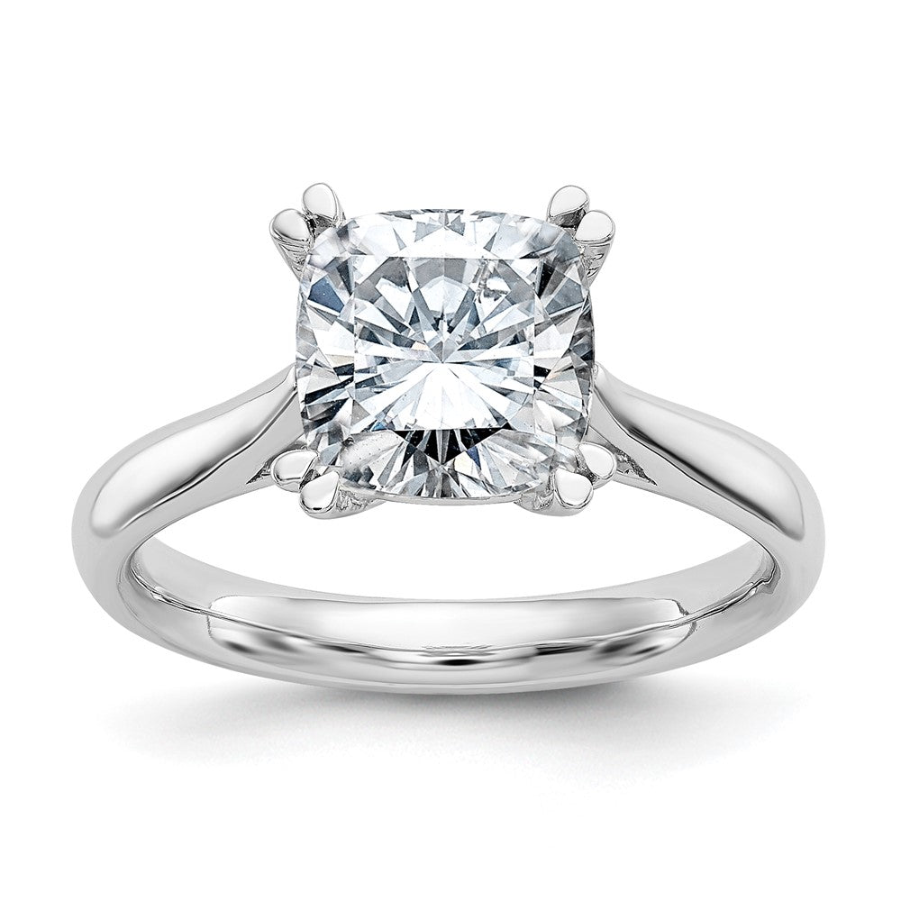 14kw 2.5ct 8.0mm D E F Pure Light Moissanite Cushion-cut Solitaire Eng. Rin