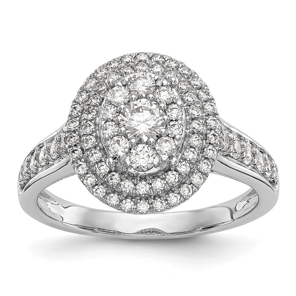 14K White Gold Oval Halo Cluster with Heart Gallery 7/8 carat Diamond Complete Engagement Ring