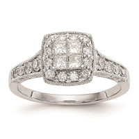 Load image into Gallery viewer, 14K White Gold Square Halo Cluster 3/4 carat Princess/Round Diamond Complete Engagement Ring
