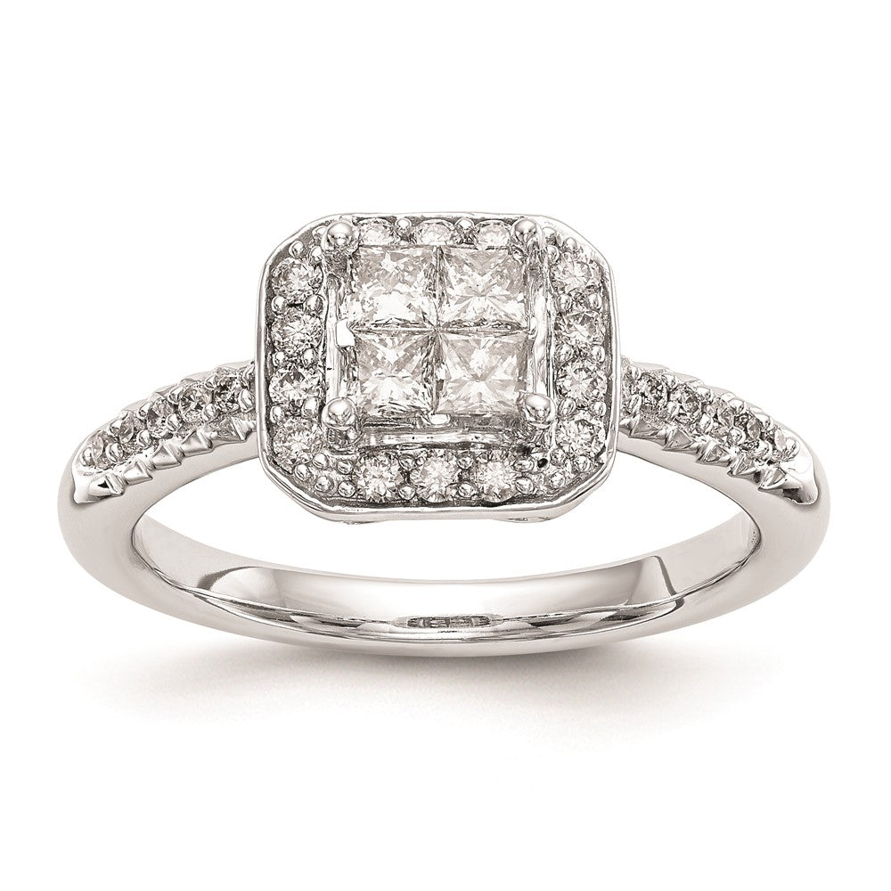 14K White Gold Square Halo Cluster 5/8 carat Princess/Round Diamond Complete Engagement Ring