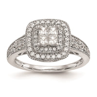 Load image into Gallery viewer, 14K White Gold Square Halo Cluster 5/8 carat Princess/Round Diamond Complete Engagement Ring
