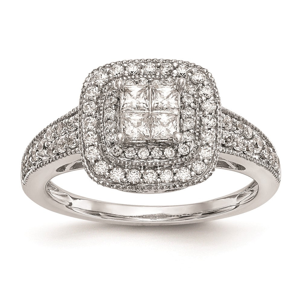 14K White Gold Square Halo Cluster 5/8 carat Princess/Round Diamond Complete Engagement Ring