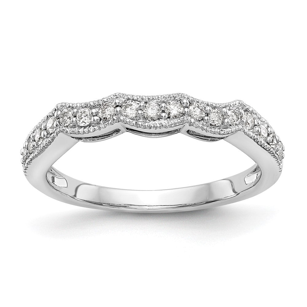 14k White Gold 1/4 carat Diamond Contoured Complete Wedding Band