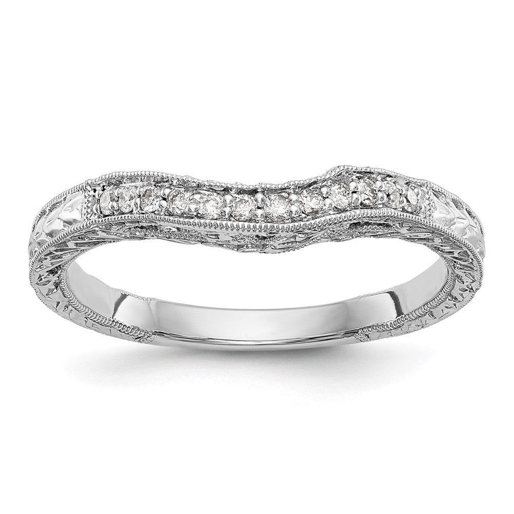 14k White Gold 1/8 carat Diamond Contoured Complete Wedding Band