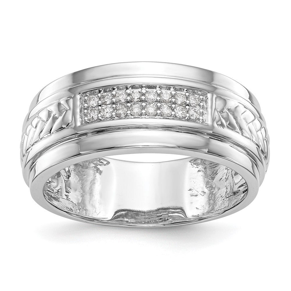 14K White Gold AA Quality 1/8 carat Diamond Trio Men's Wedding Band