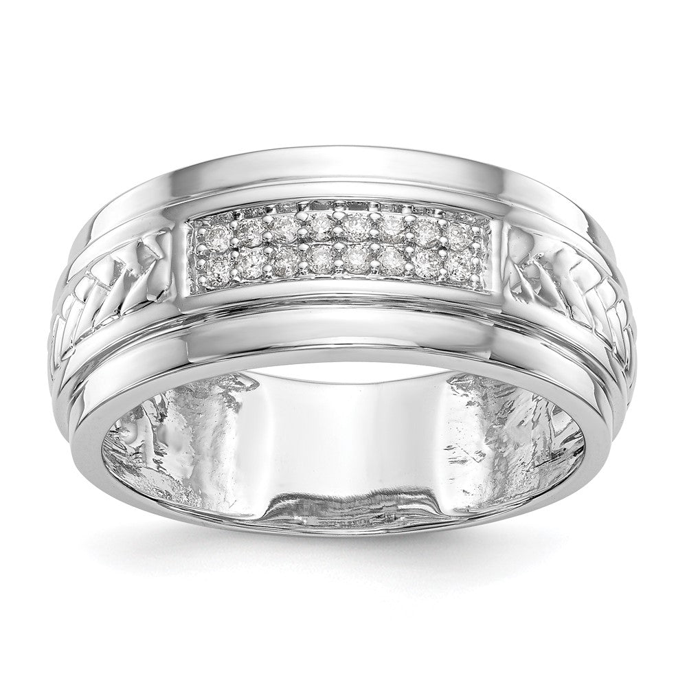 14K White Gold AA Quality 1/8 carat Diamond Trio Men's Wedding Band