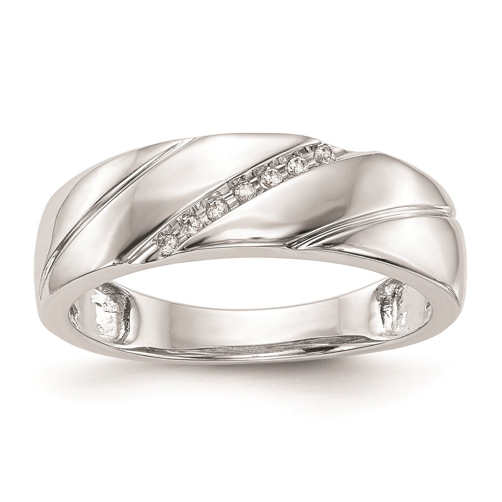 14K White Gold AA Quality .03 carat Diamond Trio Complete Men's Wedding Band