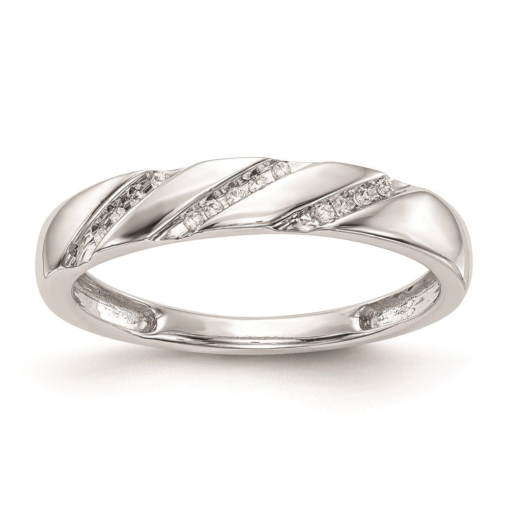 14K White Gold AA Quality 1/20 carat Diamond Trio Complete Ladies Wedding Band