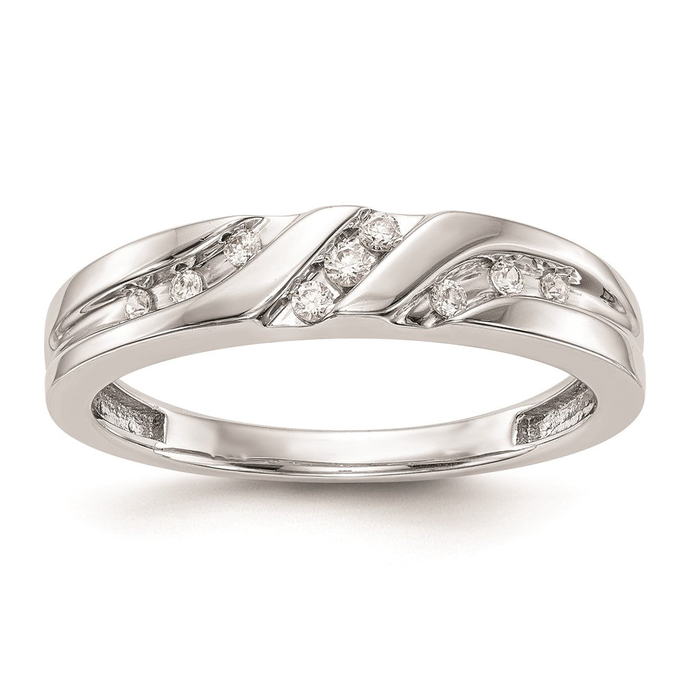 14K White Gold AA Quality 1/6 carat Diamond Trio Complete Men's Wedding Band