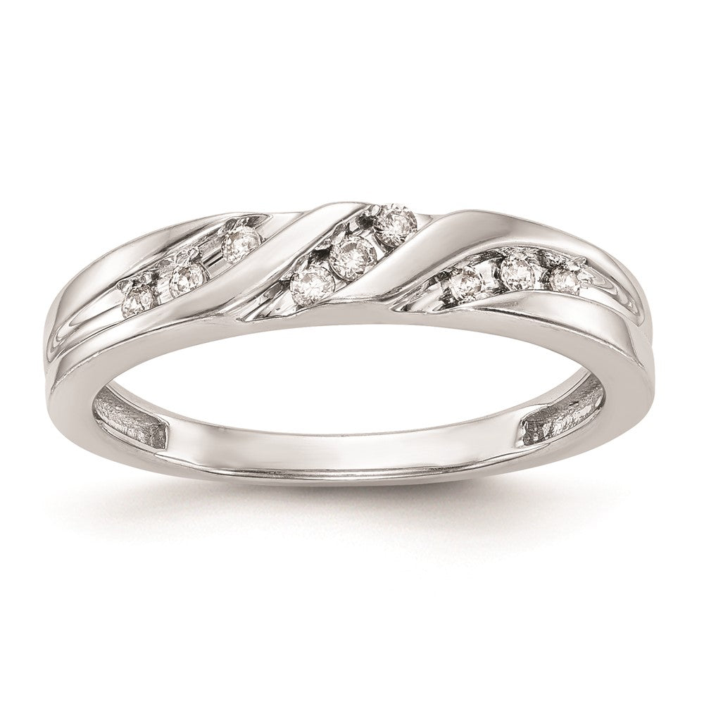 14K White Gold AA Quality 1/8 carat Diamond Trio Complete Ladies Wedding Band