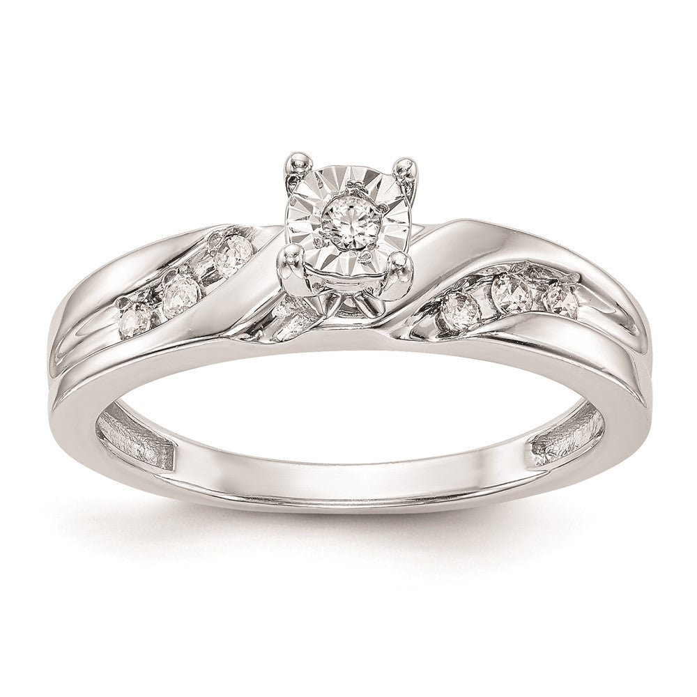 14K White Gold AA Quality 1/8 carat Diamond Trio Complete Engagement Ring