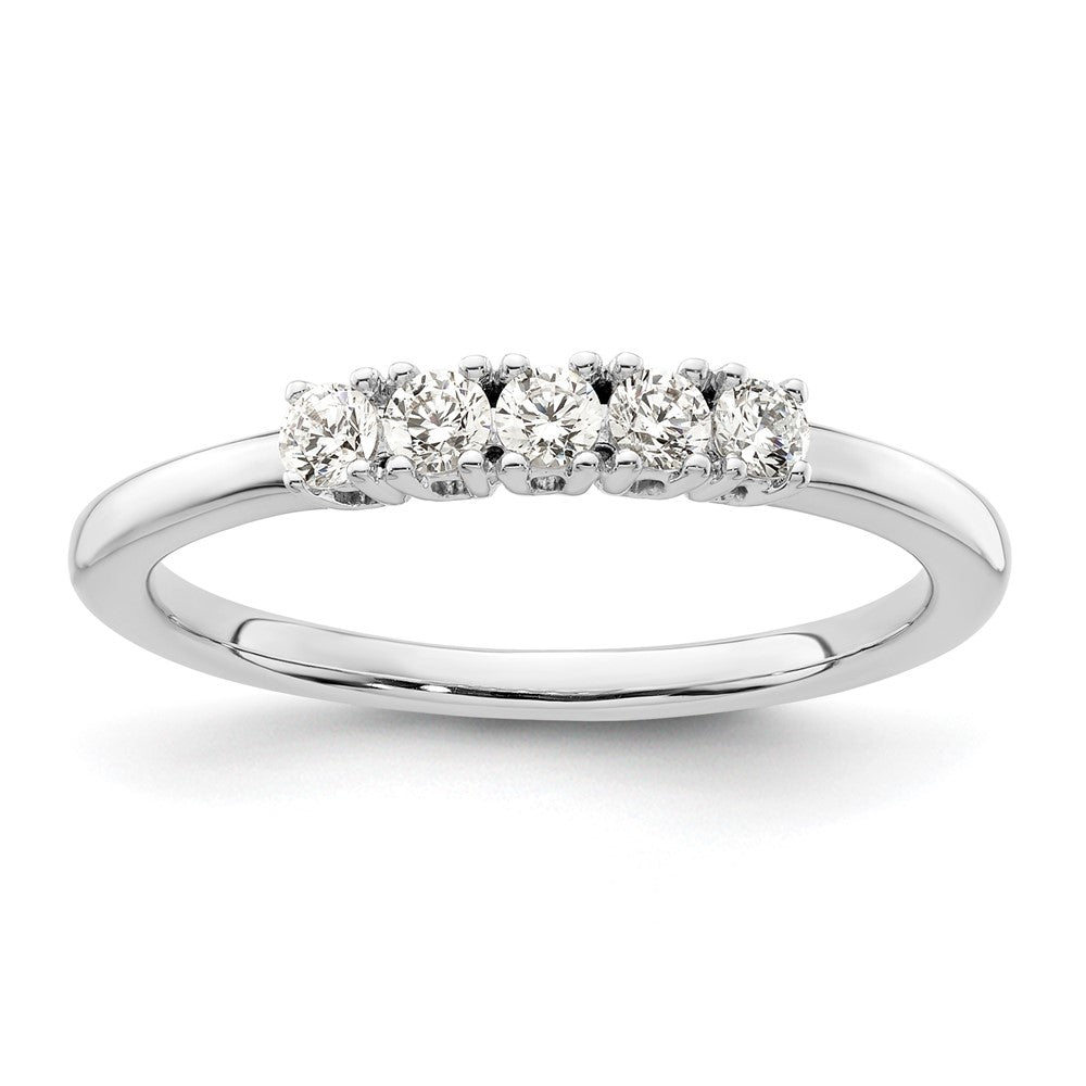 14K White Gold 5-Stone Shared Prong 1/4 carat Round Complete Diamond Band