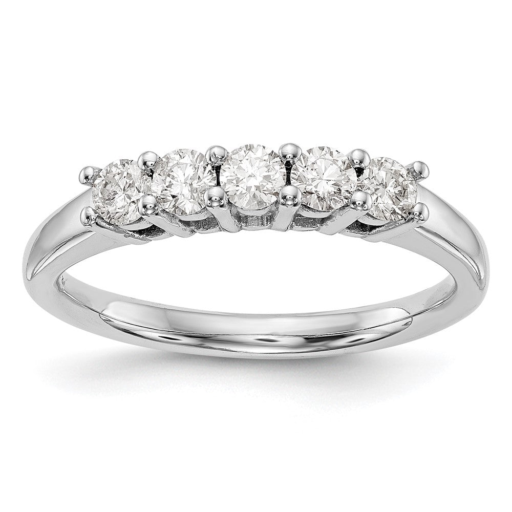 14K White Gold 5-Stone Shared Prong 1/2 carat Round Complete Diamond Band