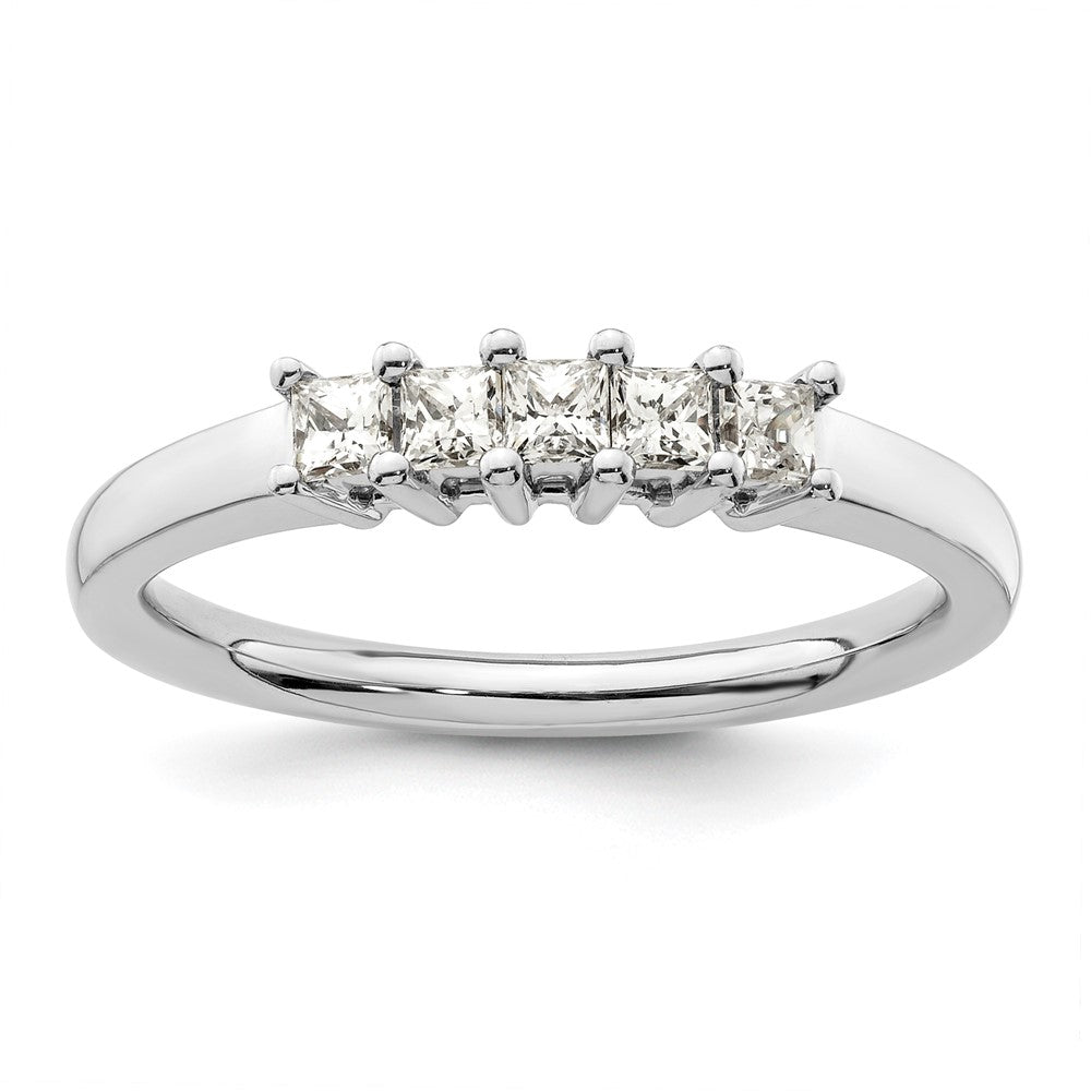 14K White Gold 5-Stone Shared Prong 1/3 carat Princess Complete Diamond Band