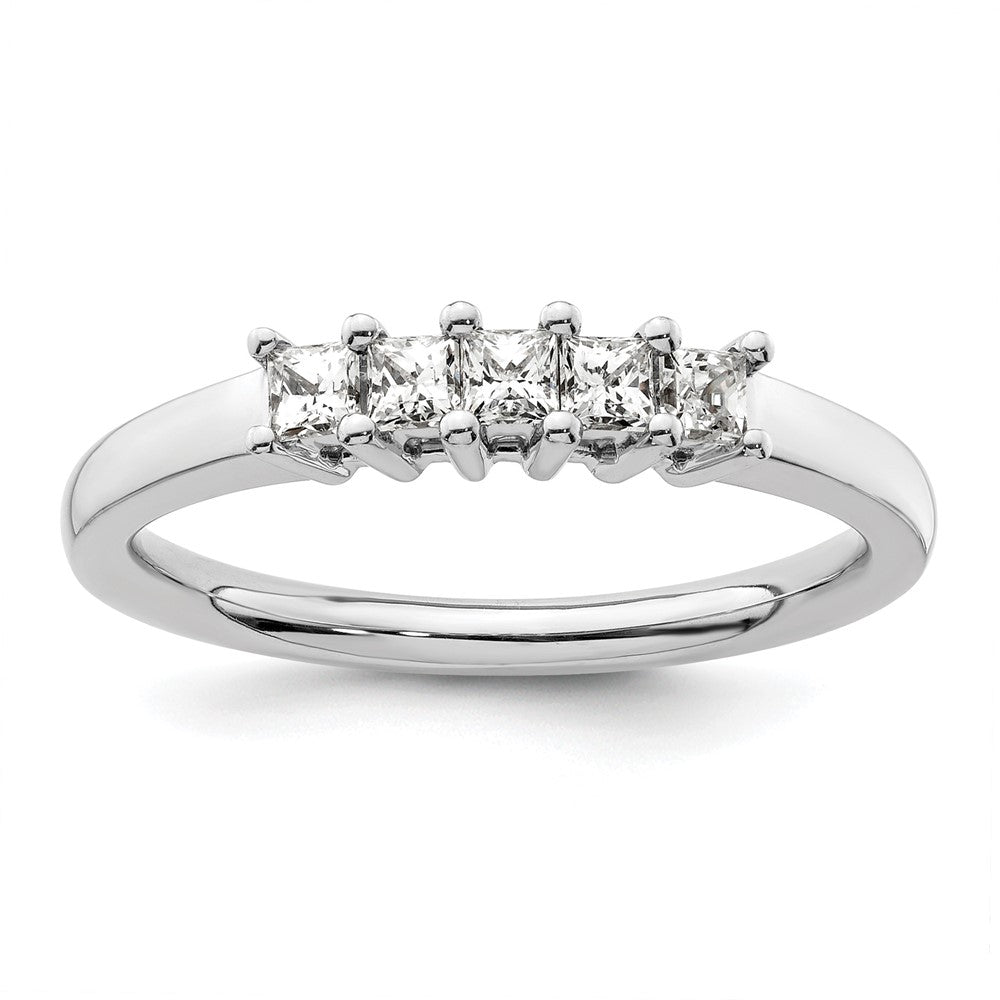 14K White Gold 5-Stone Shared Prong 1/3 carat Princess Complete Diamond Band