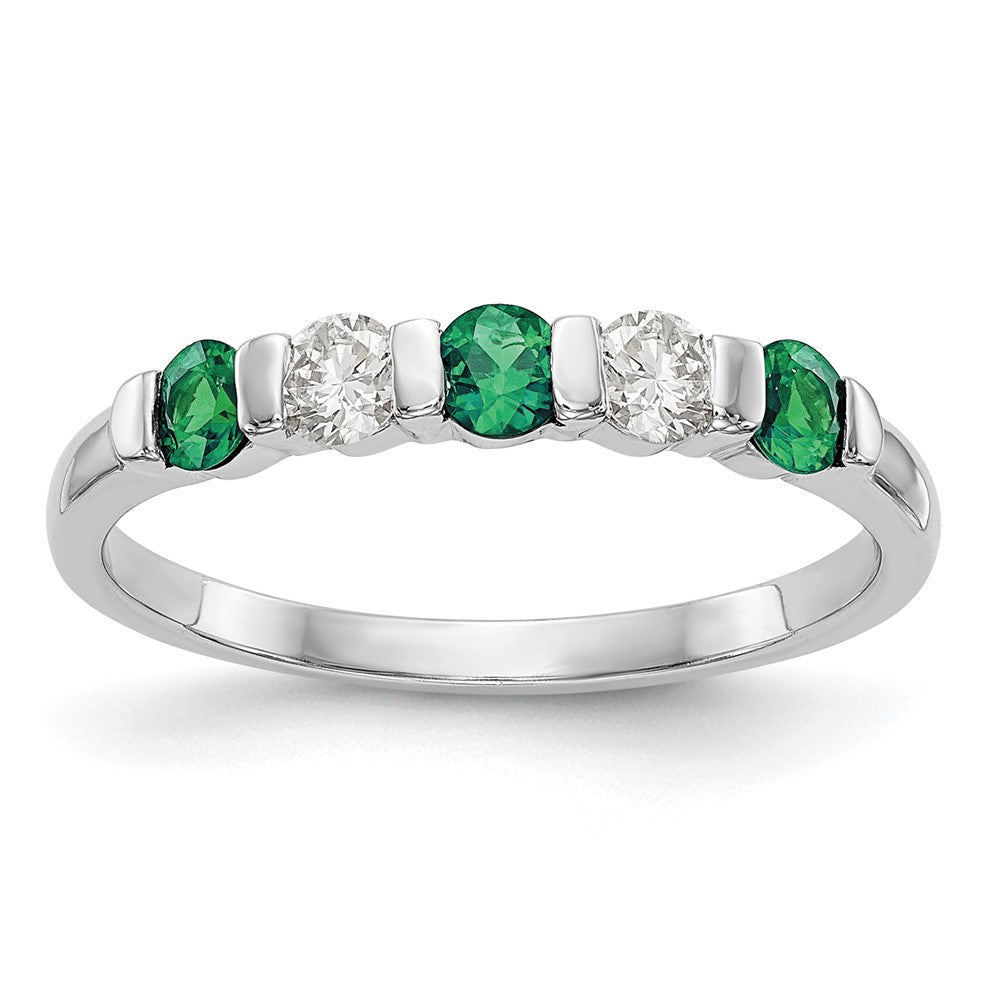 14k White Gold 1/5 carat Diamond and Emerald Complete Band