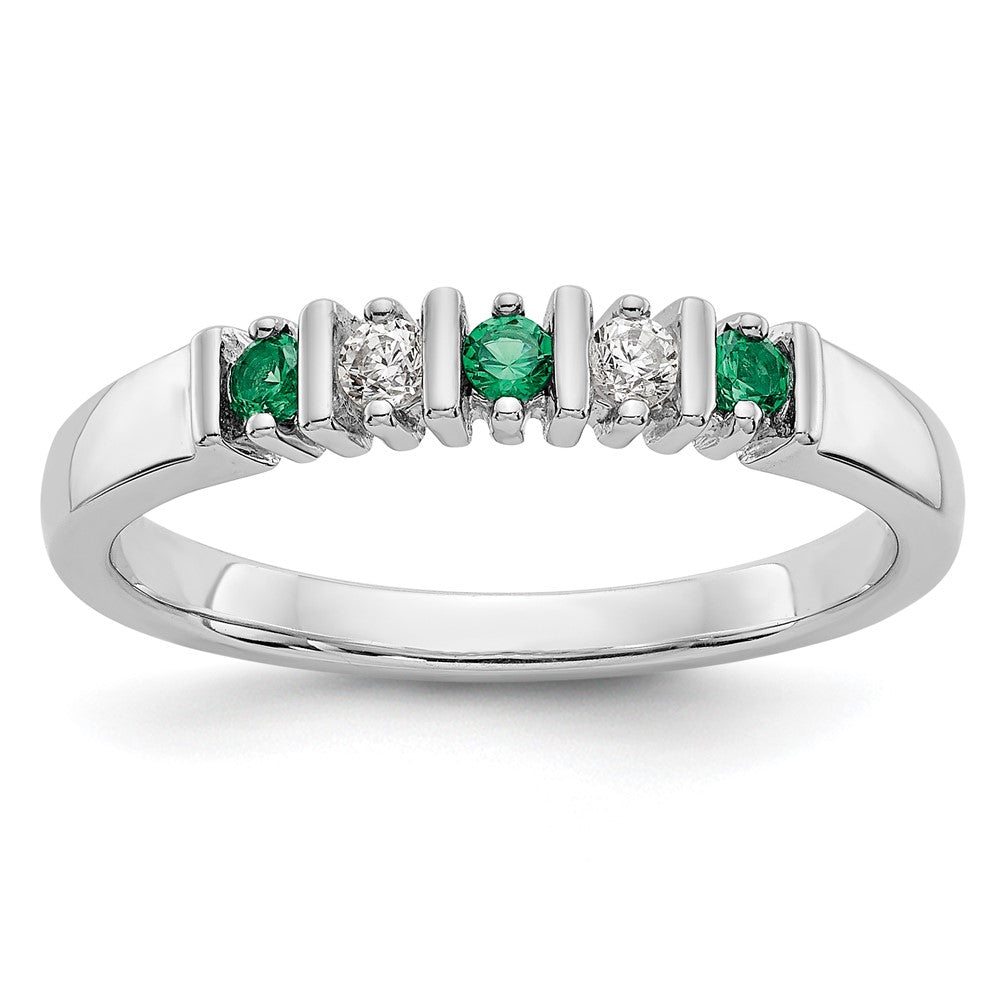 14k White Gold 1/15 carat Diamond and Emerald Complete Band