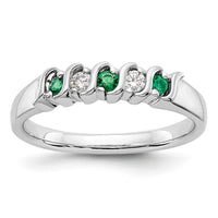 Load image into Gallery viewer, 14k White Gold 1/10 carat Diamond and Emerald Complete Band
