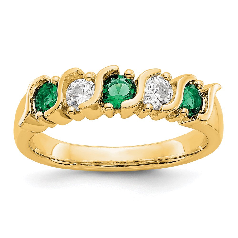 14k Yellow Gold 1/3 carat Diamond and Emerald Complete Band