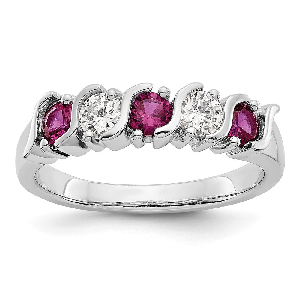 14k White Gold 1/3 carat Diamond and Ruby Complete Band