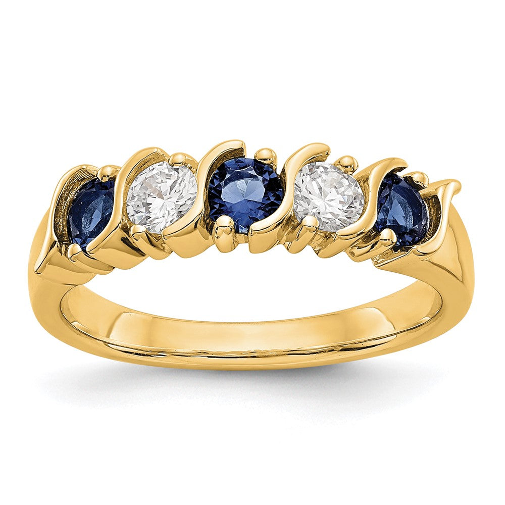 14k Yellow Gold 1/3 carat Diamond and Blue Sapphire Complete Band