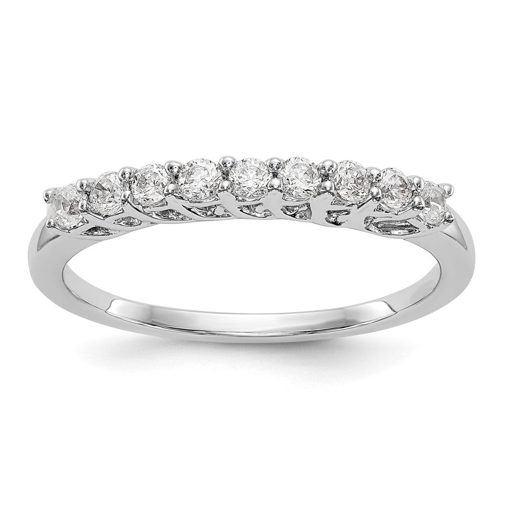 14K White Gold 9-Stone Shared Prong 1/3 carat Complete Round Diamond Band