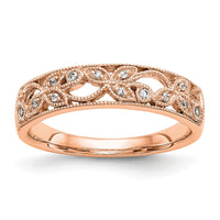 Load image into Gallery viewer, 14K Rose Gold Leaf Design 1/20 carat Diamond Complete Wedding Band
