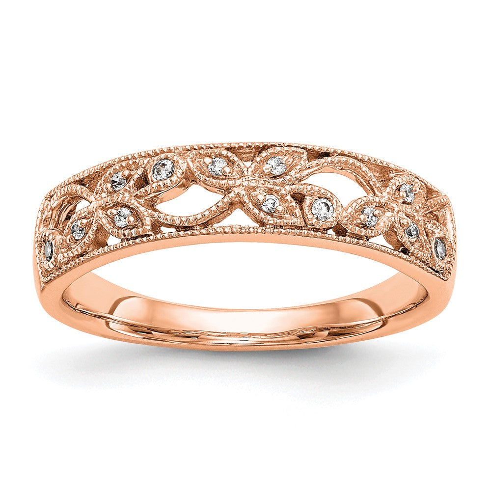 14K Rose Gold Leaf Design 1/20 carat Diamond Complete Wedding Band
