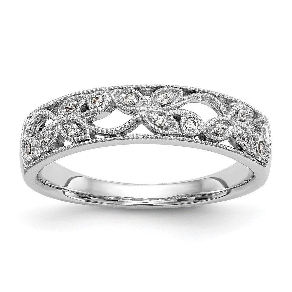 14K White Gold Leaf Design 1/20 carat Diamond Complete Wedding Band