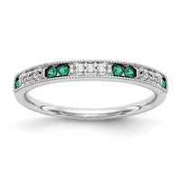 Load image into Gallery viewer, 14k White Gold 1/20 carat Diamond and Emerald Complete Wedding Band
