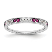Load image into Gallery viewer, 14k White Gold 1/20 carat Diamond and Ruby Complete Wedding Band
