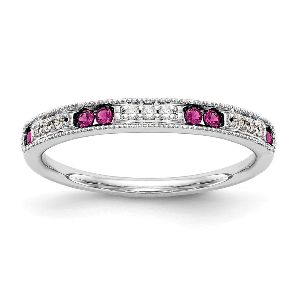 14k White Gold 1/20 carat Diamond and Ruby Complete Wedding Band