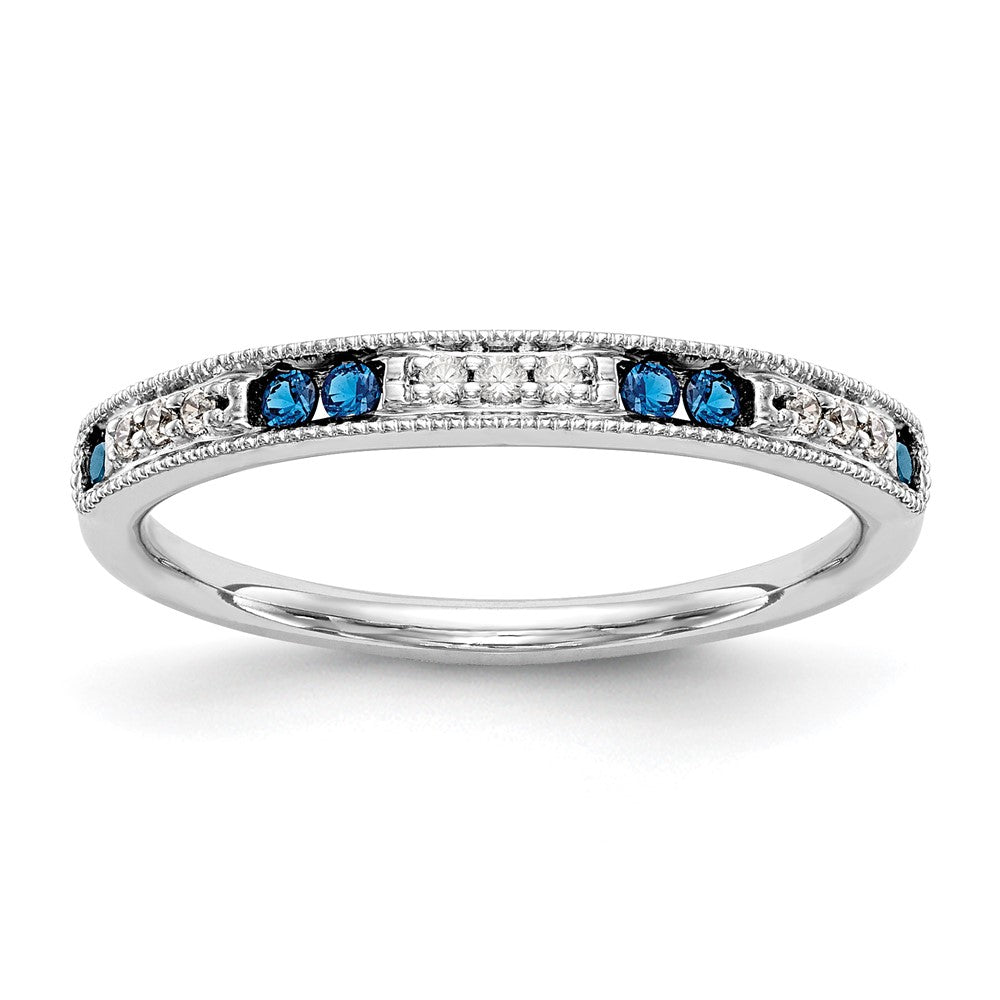14k White Gold 1/20 carat Diamond and Sapphire Complete Wedding Band