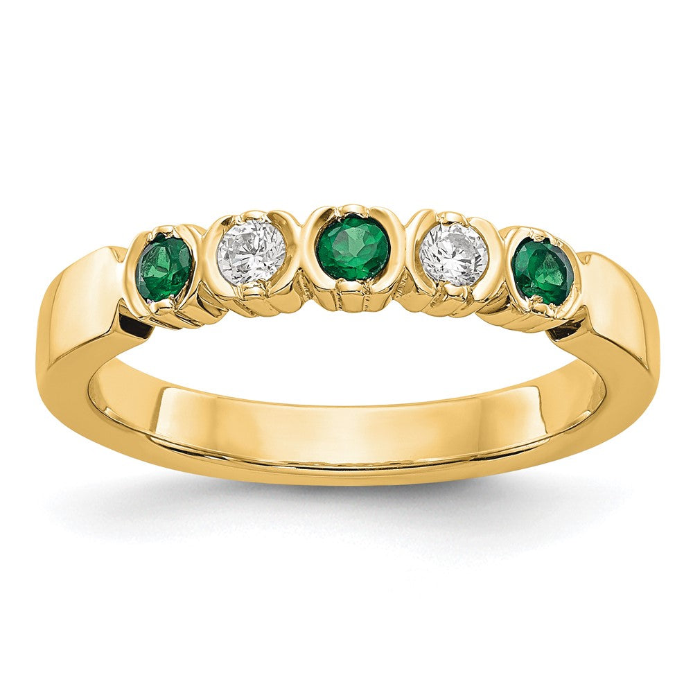 14k Yellow Gold 1/10 carat Diamond and Emerald Complete Band