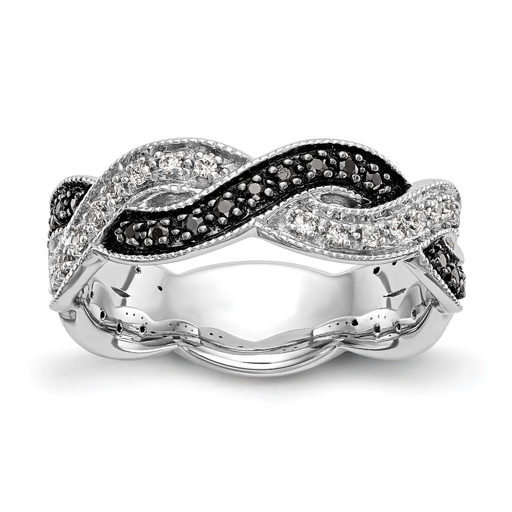 14K White Gold Twist Design 1/3 carat Black and White Diamond Complete Band