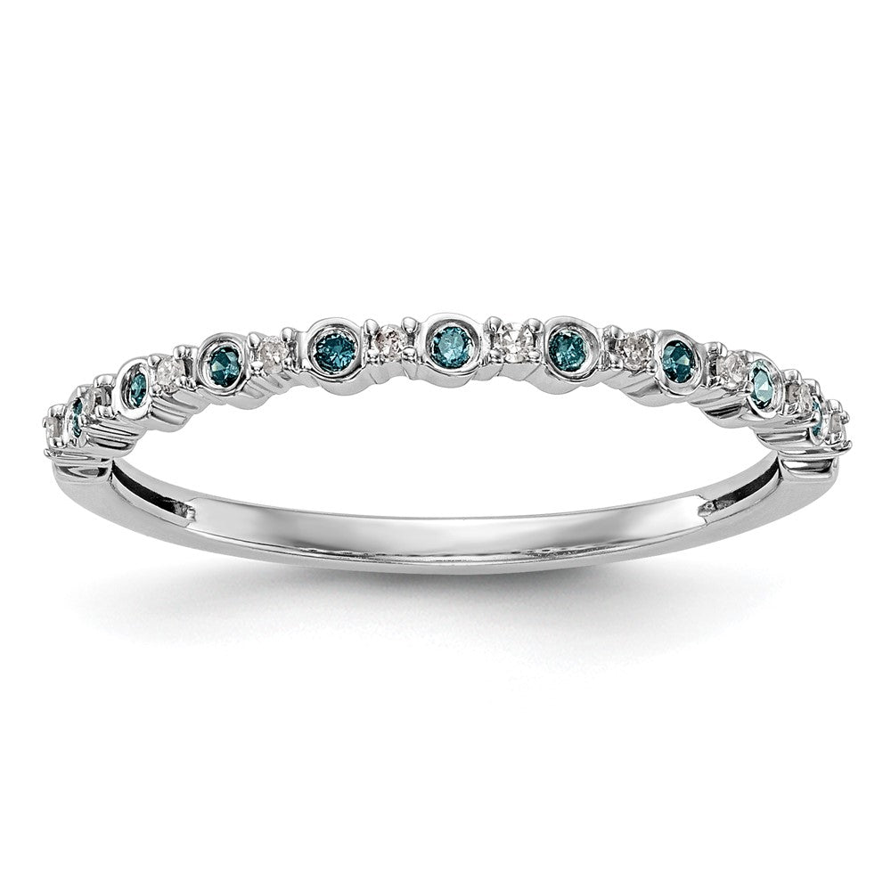 14K White Gold 1/10 carat Blue and White Diamond Complete Band