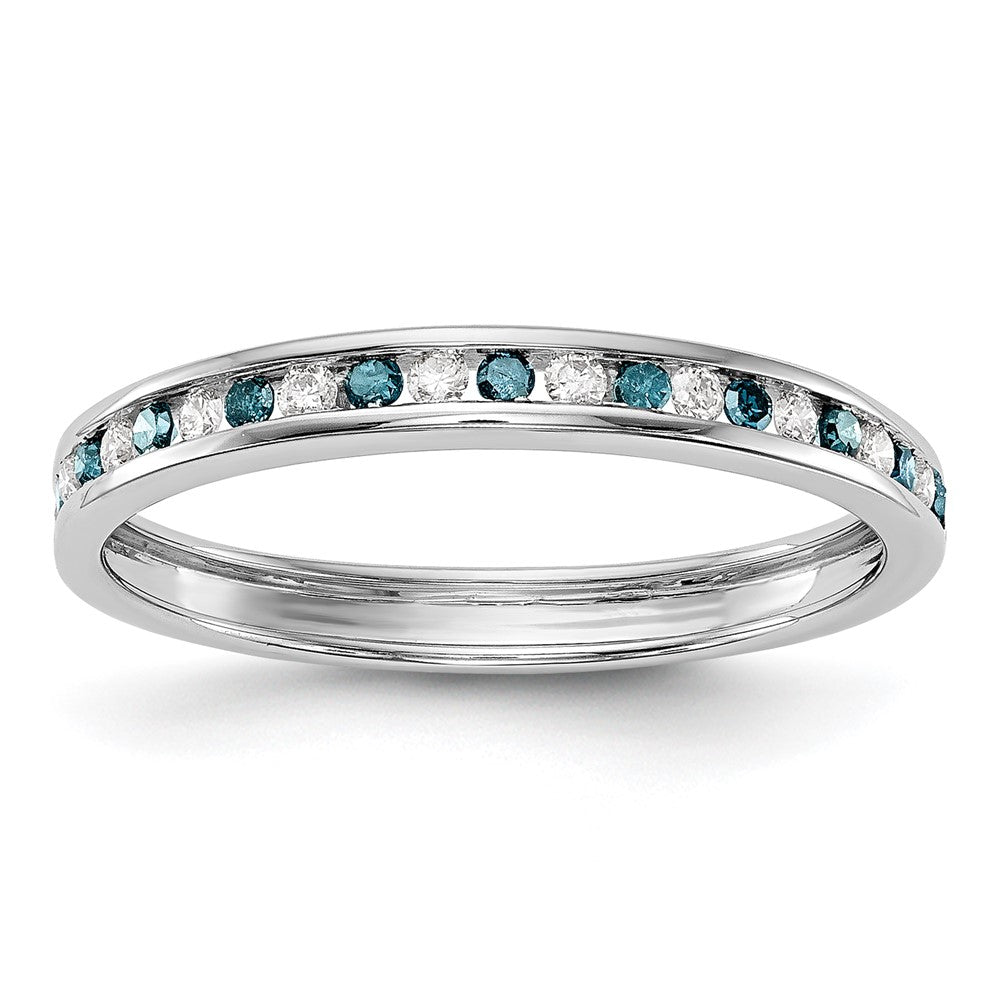 14K White Gold 1/4 carat Blue and White Diamond Complete Channel Band