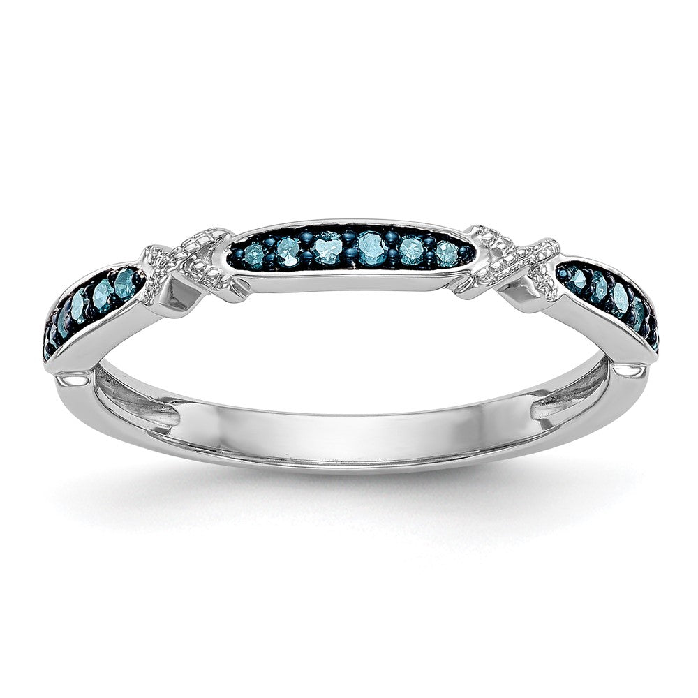 14k White Gold X-Design 1/10 carat Blue Diamond Complete Band