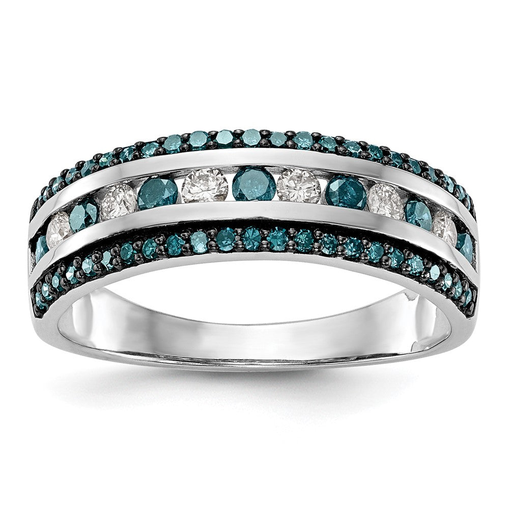 14k White Gold 3/4 carat Blue and White Diamond Complete Channel Band