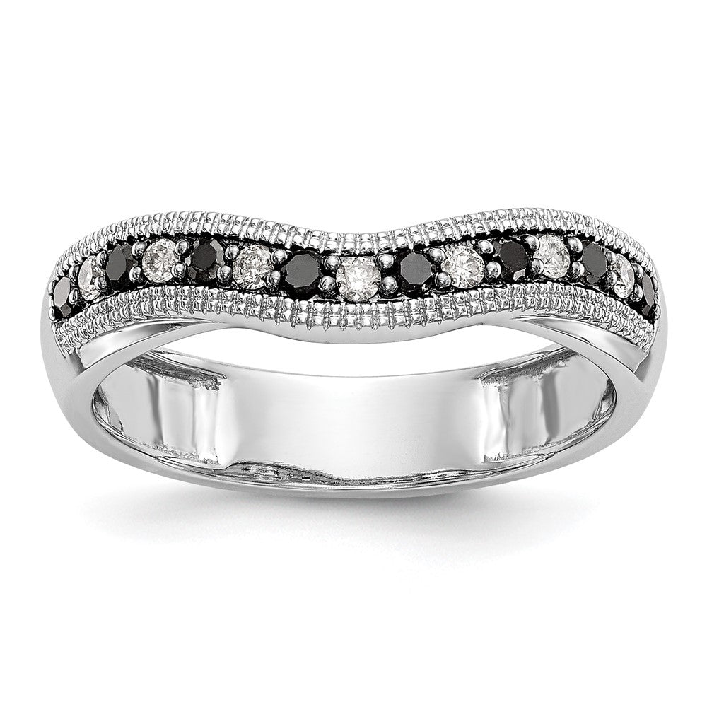 14k White Gold 1/5 carat Black and White Diamond Contoured Complete Band
