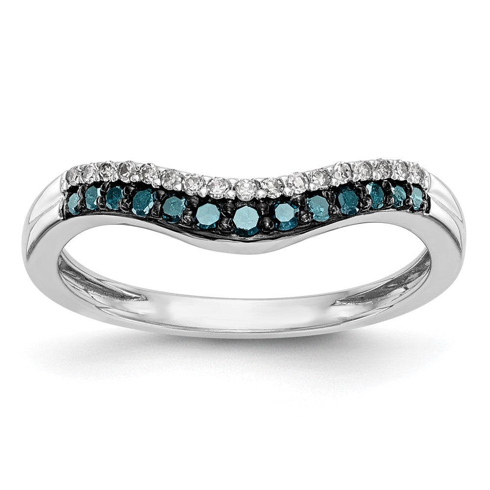 14k White Gold 1/5 carat Blue and White Diamond Contoured Complete Band