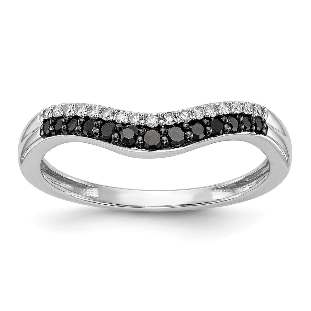 14k White Gold 1/5 carat Black and White Diamond Contoured Complete Band