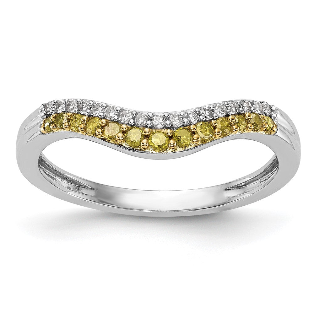 14k White Gold 1/5 carat Yellow and White Diamond Contoured Complete Band