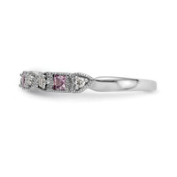 Load image into Gallery viewer, 14k White Gold Heart Design 1/10 carat Diamond and Pink Sapphire Complete Band
