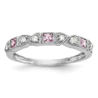 Load image into Gallery viewer, 14k White Gold Heart Design 1/10 carat Diamond and Pink Sapphire Complete Band
