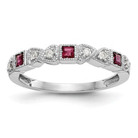 Load image into Gallery viewer, 14k White Gold Heart Design 1/10 carat Diamond and Ruby Complete Band
