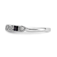 Load image into Gallery viewer, 14k White Gold Heart Design 1/10 carat Diamond and Blue Sapphire Complete Band
