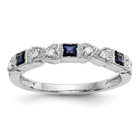 Load image into Gallery viewer, 14k White Gold Heart Design 1/10 carat Diamond and Blue Sapphire Complete Band
